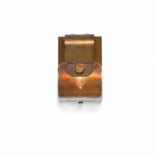 Vintage Brass Amber Glass Wall Sconce