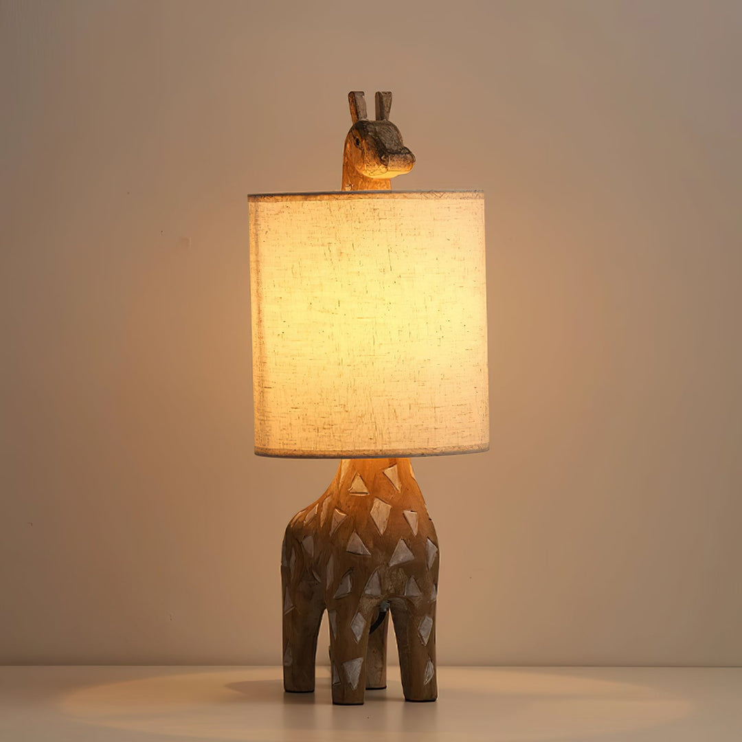 Lámpara de Mesa de Madera Tallada con Animal