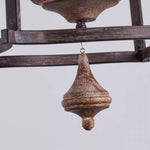 Cargar imagen en el visor de la Galería, Lower finial and hanging accent detail of rustic birdcage pendant lamp