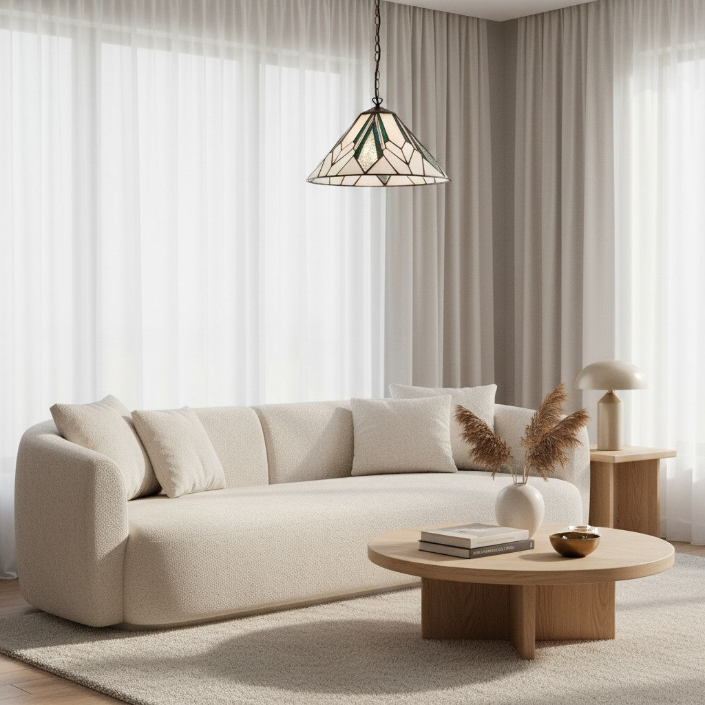 TF Astoria Tiffany Plafondhanglamp – Geometrisch Glasontwerp met Inkepingen voor Woonkamer