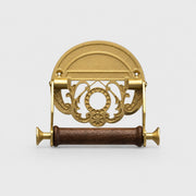 Antique brass toilet paper holder front view