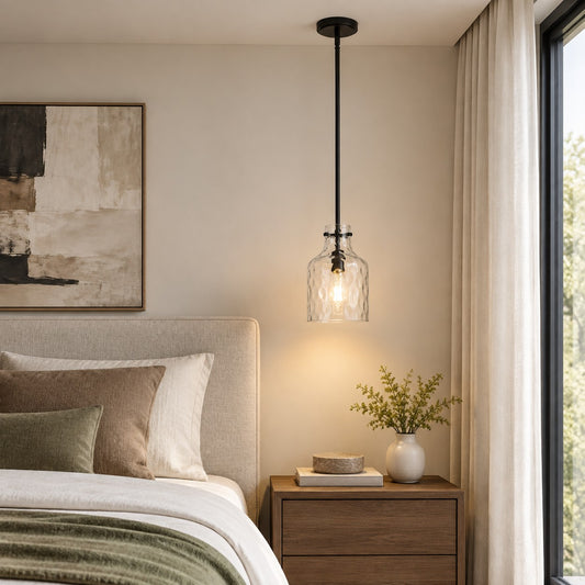 Vintage Glass Pendant Light with Adjustable Height - Metal Fixture for Dining and Kitchen Islands