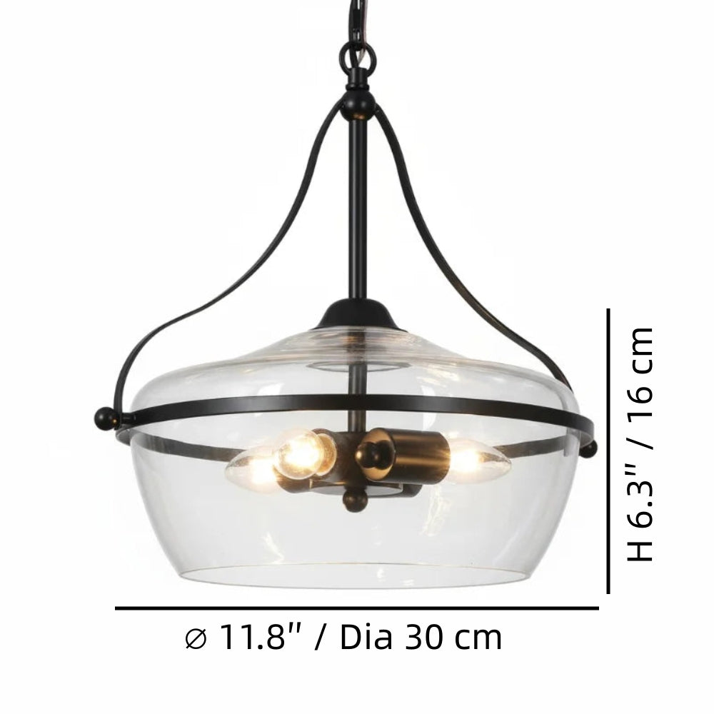 Eira Mid-Century Modern 3-lichts glazen hanglamp met komvormige kap