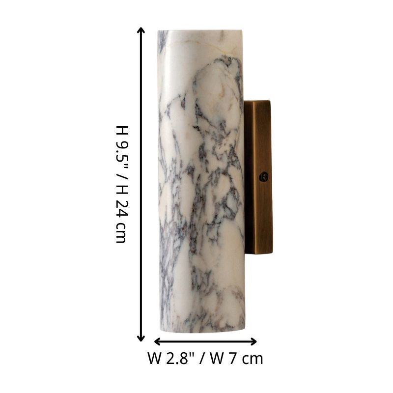 Wolvina natuurlijke marmeren buiswandlamp met strakke metalen details