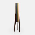 Carica l'immagine nella visualizzazione Galleria, Multicolor striped Liberty fabric tripod floor lamp with dark wood frame