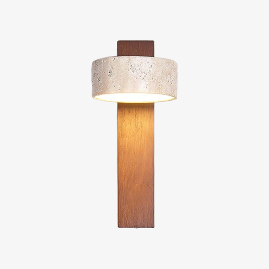 Waloria Contemporary Wall Lamp – Minimalist Wooden Fixture with Natural Stone Shade for Living Room N56