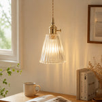Charger l'image dans la visionneuse de la galerie, Style K tapered fluted glass pendant over a compact workspace