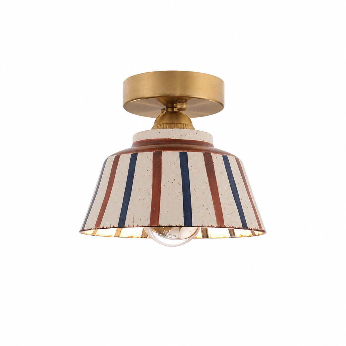 Striped ceramic ceiling-mount light on white background