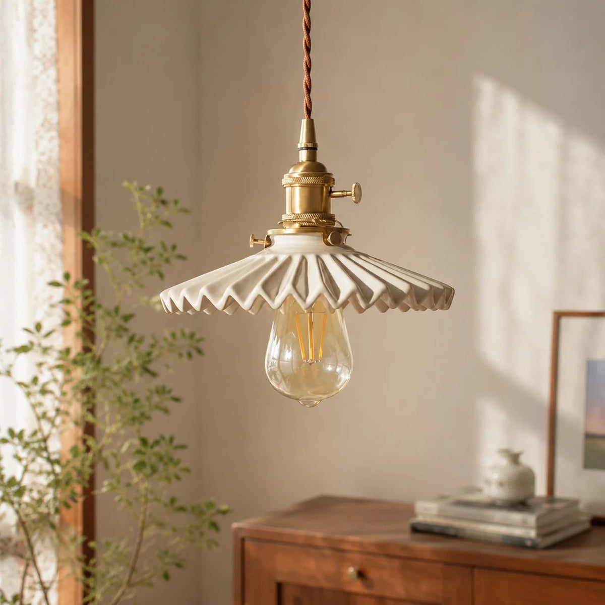 pleated ceramic pendant light 21
