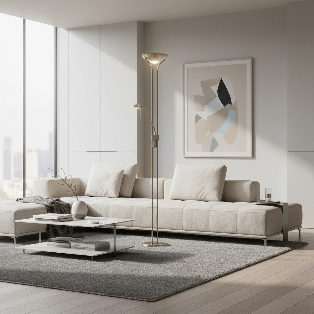 Linexis Art Deco Metal & Opal Glass Floor Lamp – Dual-Light Design for Modern Interiors