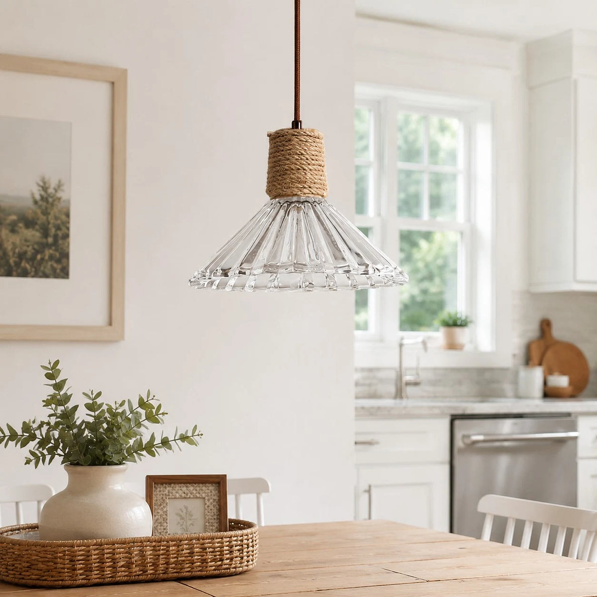 Rustic Woven Rope Glass Pendant Light Collection