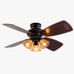 Charger l'image dans la visionneuse de la galerie, Black amber glass ceiling fan light with wood-look blades