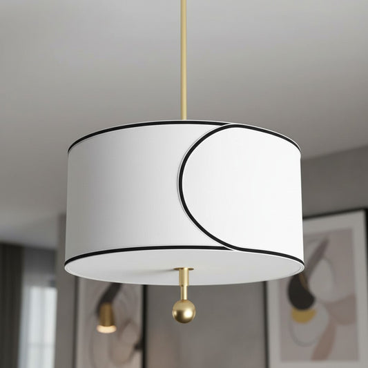 Lámpara Colgante de 3 Luces con Pantalla de Tela en Forma de Tambor Roven – Diseño Moderno Transicional para Comedor o Sala de Estar