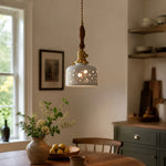 Cargar imagen en el visor de la Galería, Wood accent dot ceramic pendant light in a kitchen scene