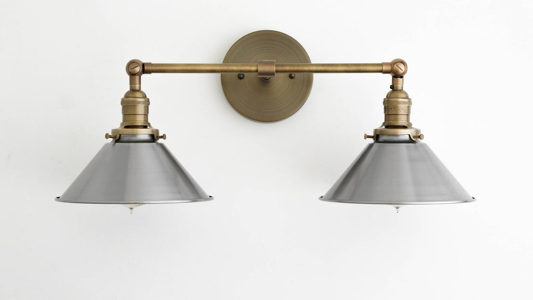 Conique Metal Industrial Wall Sconce with Dual Cone Shades - Vintage Metal Finish