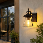 Cargar imagen en el visor de la Galería, Black Glass Outdoor Wall Lantern Sconce