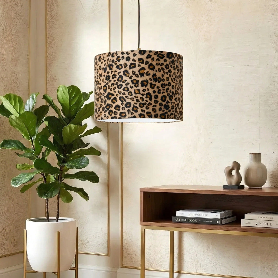 Abat-jour tambour Wildlux à motif léopard – Abat-jour décoratif en tissu pour intérieurs domestiques