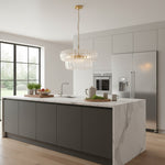 Bild in der Galerieansicht laden, Solara 6-flammige gestufte Pendelleuchte – kaskadierende gebogene Glas- und Metallrahmen für Esszimmer &amp; Eingangsbereich