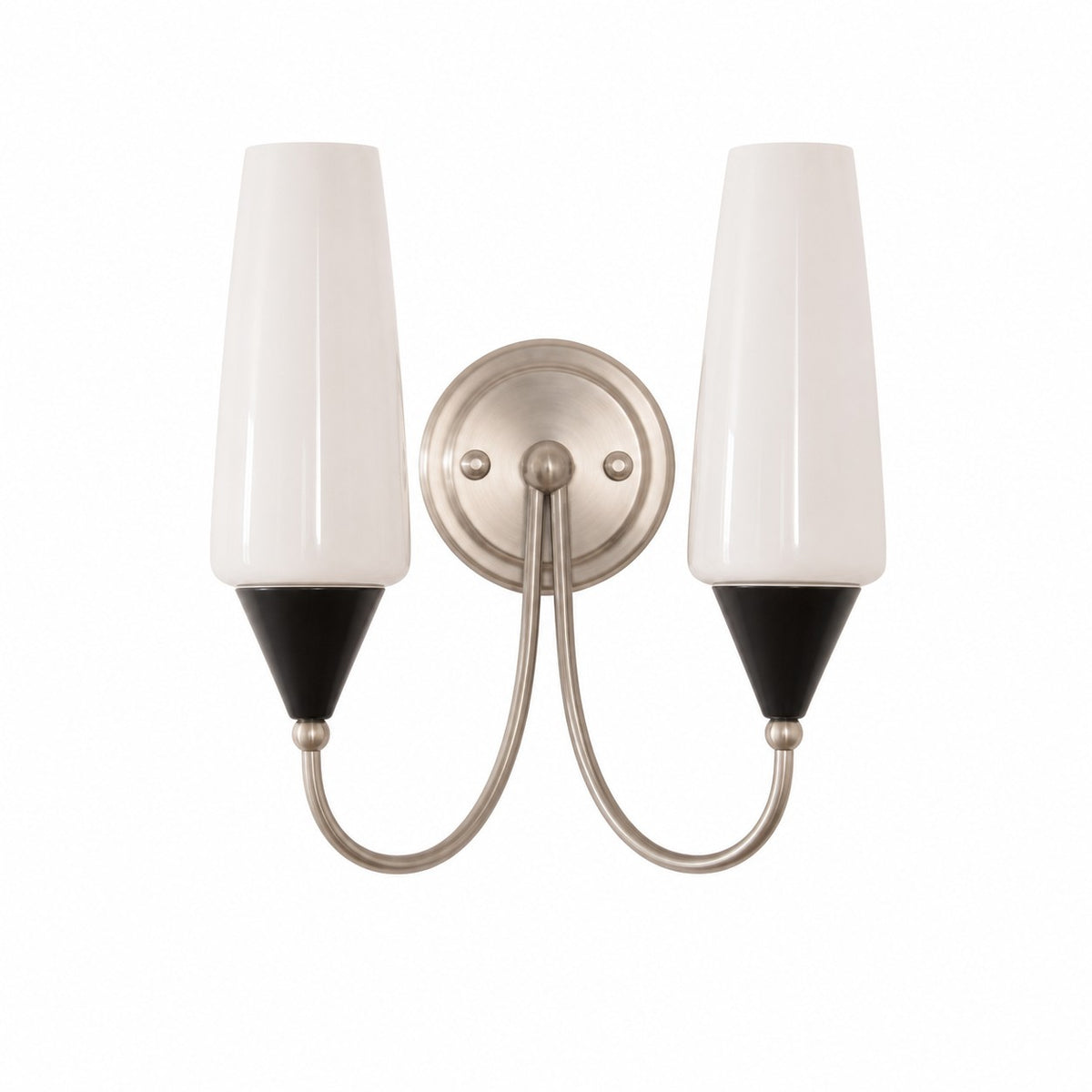 French Vintage Opal Glass Wall Sconce - Double Head / Brushed Nickel Tone