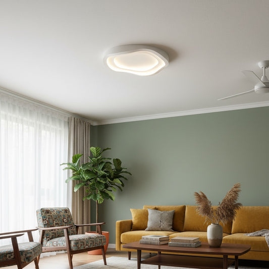Luz de Techo LED con Patrón Ondulado Aeris Elionis – Montaje Empotrado Minimalista de Hierro y Acrílico para Sala de Estar