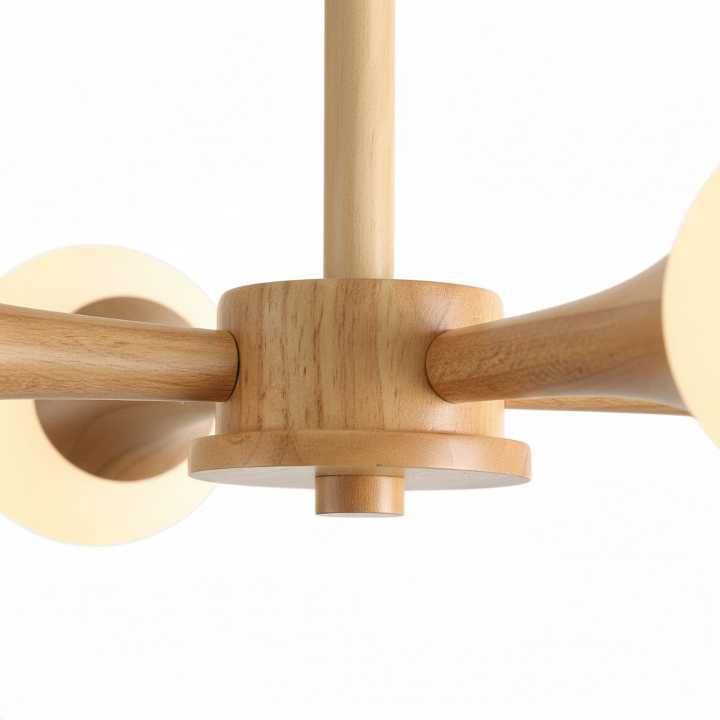 Novalune Mehrflammiger Glas-Globus-Kronleuchter mit Holzrahmen – Japanischer Zen-Stil für das Wohnzimmer