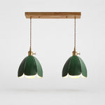 Cargar imagen en el visor de la Galería, Two-light green leather linear pendant