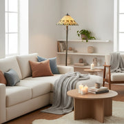 TF Jamelia Vloerlamp met Glas-in-Lood - Mozaïeklampenkap in Edelsteenkleuren Decoratieve Vloerlamp Metalen Kolomafwerking Ideaal voor Leeshoek