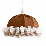 Bild in die Galerieansicht laden, Brown and white ruffled fabric pendant light
