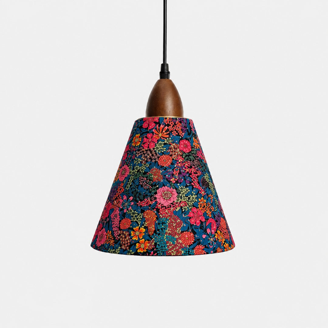 Small gold foil floral cone pendant light front view