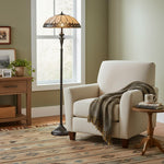 Afbeelding laden in galerijweergave, TF Brooklyn Geometrische Art Deco Tiffany Vloerlamp – Glas-in-lood Lampenkap en Satijn Zwarte Voet voor Woonkamer