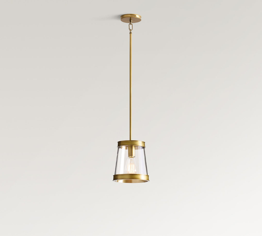 Driscoll Glass Drum Pendant Light - Contemporary Brass Hanging Lamp