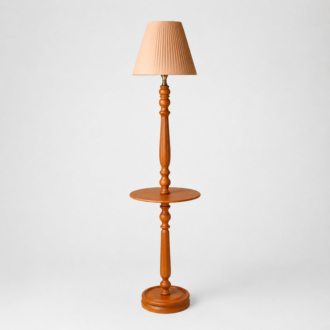 Vintage vloerlamp van massief hout met optioneel bijzettafeltje
