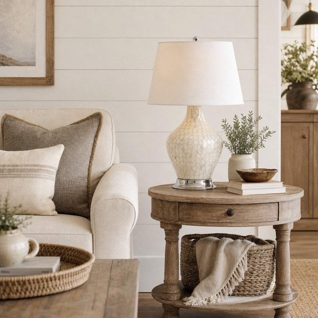 Beamira Natural Shell Mica Table Lamp – Handmade Crafted for Bedroom or Living Room