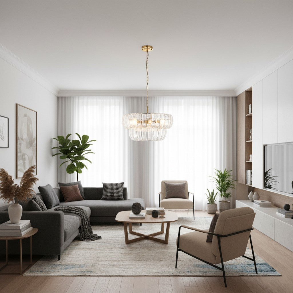 Solara 6-flammige gestufte Pendelleuchte – kaskadierende gebogene Glas- und Metallrahmen für Esszimmer & Eingangsbereich