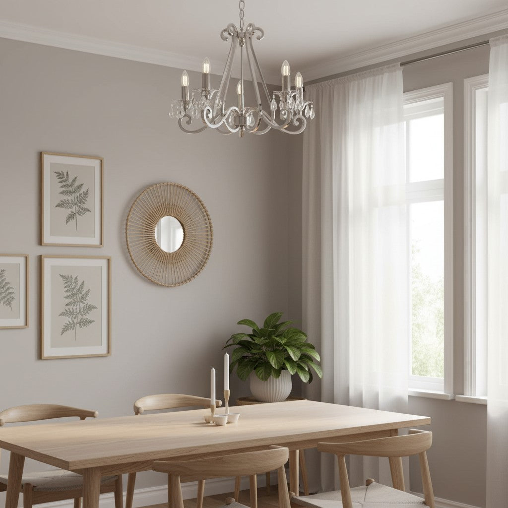 Talonis Kristall-Kronleuchter - Traditioneller Kerzenstil aus Messing und Nickel für Wohnzimmer und Esszimmer