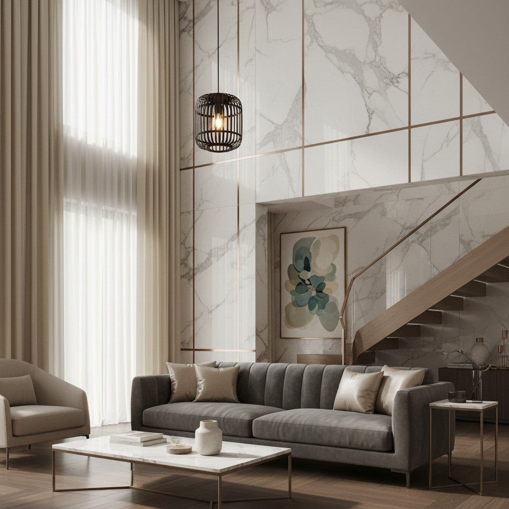 Lampe suspendue réglable en bambou Yumeko - Plafonnier à cage naturelle parfait pour les salons et salles à manger