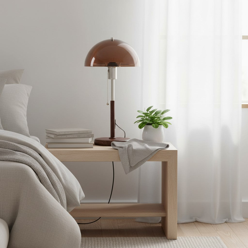 Lampa stołowa Afterglow z zaokrąglonym kloszem – nowoczesny retro styl do sypialni