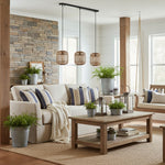 Charger l’image dans la visionneuse de la galerie, Lampe suspendue réglable en bambou Yumeko - Plafonnier à cage naturelle parfait pour les salons et salles à manger