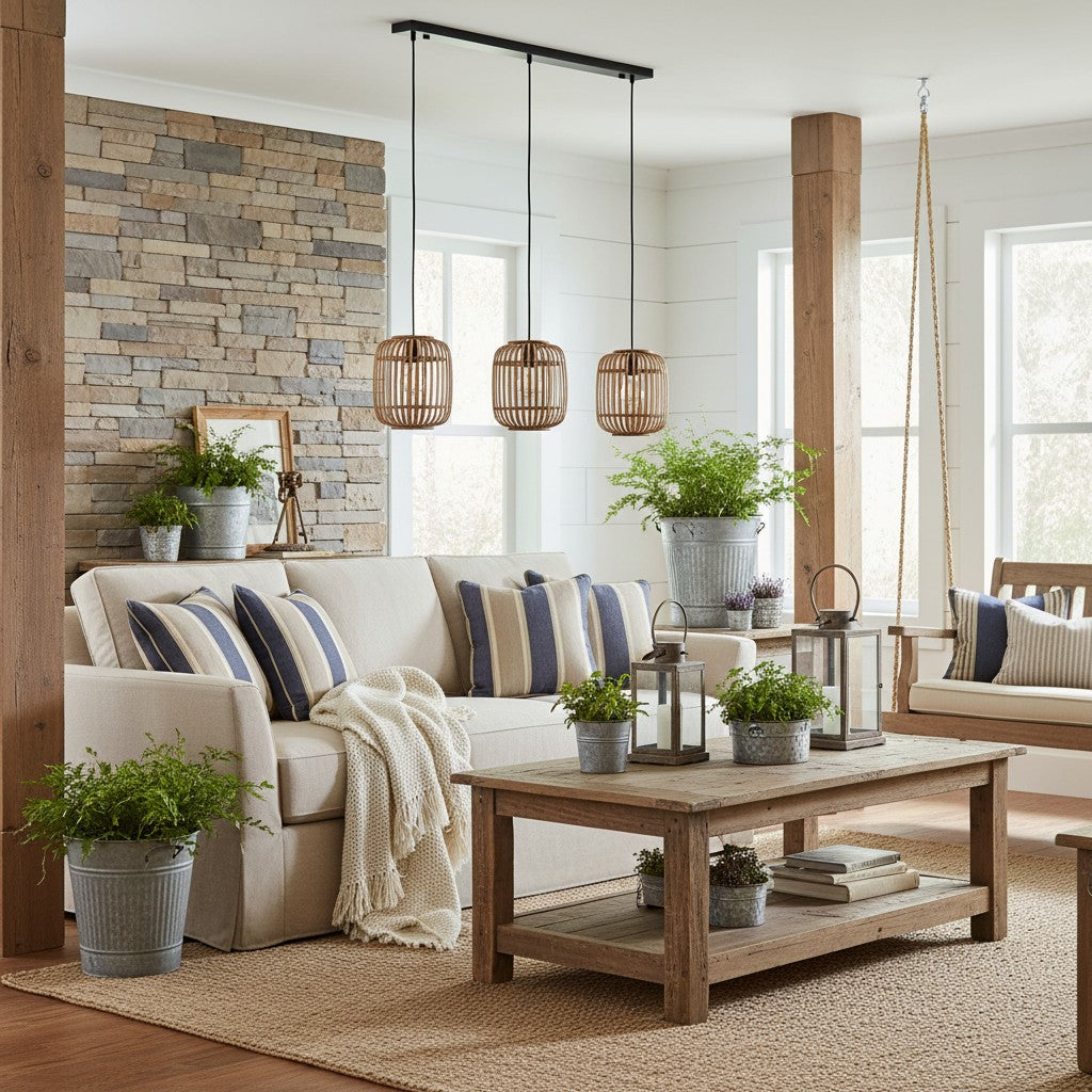 Lampe suspendue réglable en bambou Yumeko - Plafonnier à cage naturelle parfait pour les salons et salles à manger