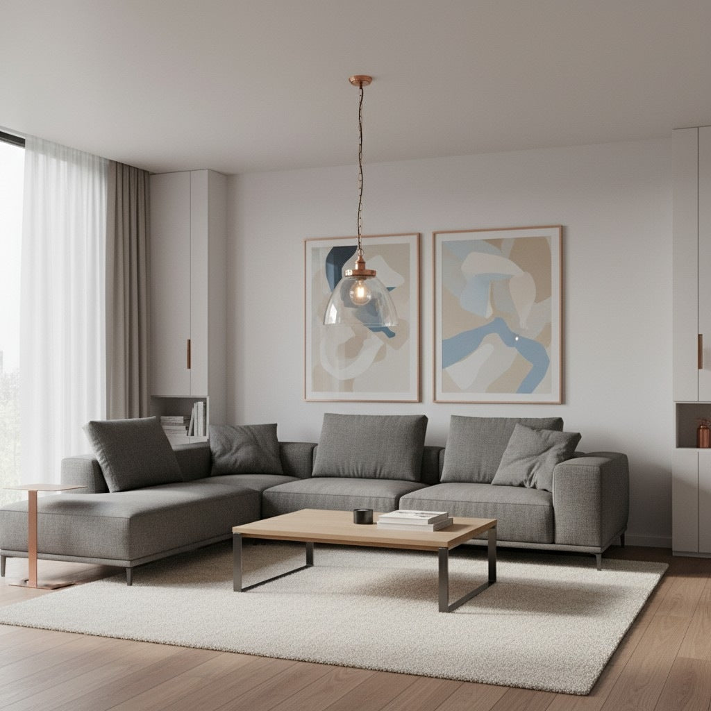 Novera Art Deco koepel verstelbare hoogte glazen kap hanglamp - Woonkamer