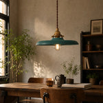 Afbeelding laden in galerijweergave, Distressed blue pendant light above a dining table