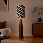 Cargar imagen en el visor de la Galería, Striped fabric floor lamp styled beside a sideboard in a warm living room