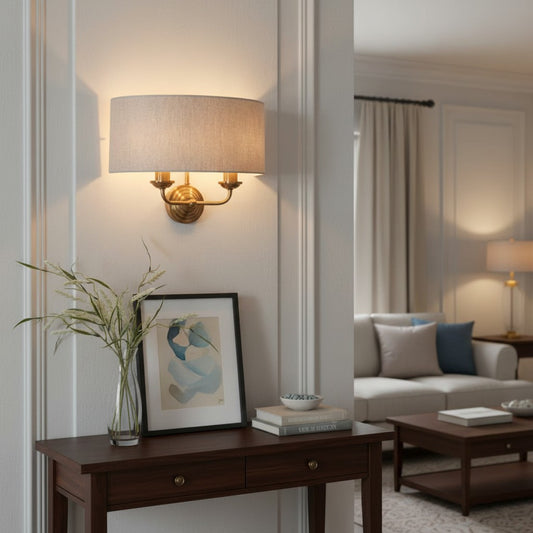 Aplique de Pared Clásico Tela con Pantalla de Tela – Lámpara de Pared con Acabado Metálico Elegante para Sala / Dormitorio