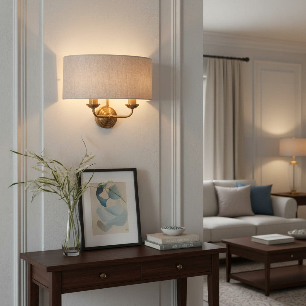 Tela Classic wandlamp met stoffen kap – elegante metalen afwerking wandlamp voor woonkamer / slaapkamer