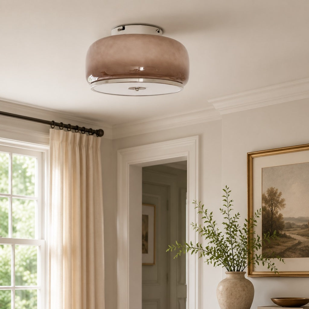 Liora Bauhaus-plafondlamp van amberkleurig glas, direct tegen het plafond