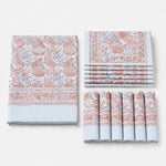 Load image into Gallery viewer, Folded mist blue floral cotton linen tablecloth set