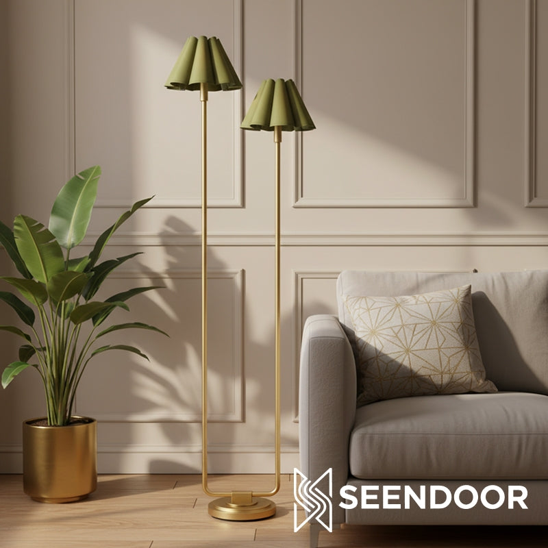 Capirise Gouden Geplooide Lampenkap Vloerlamp - Hedendaagse Metalen Verlichting voor Slaapkamer