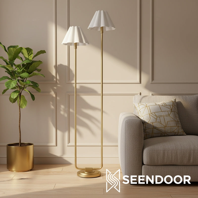 Capirise Gouden Geplooide Lampenkap Vloerlamp - Hedendaagse Metalen Verlichting voor Slaapkamer