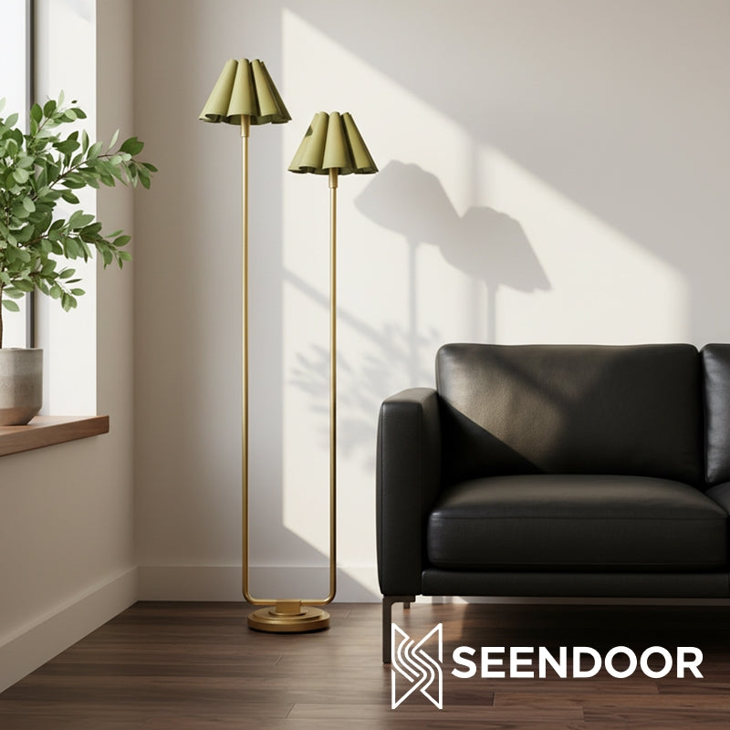 Capirise Gouden Geplooide Lampenkap Vloerlamp - Hedendaagse Metalen Verlichting voor Slaapkamer