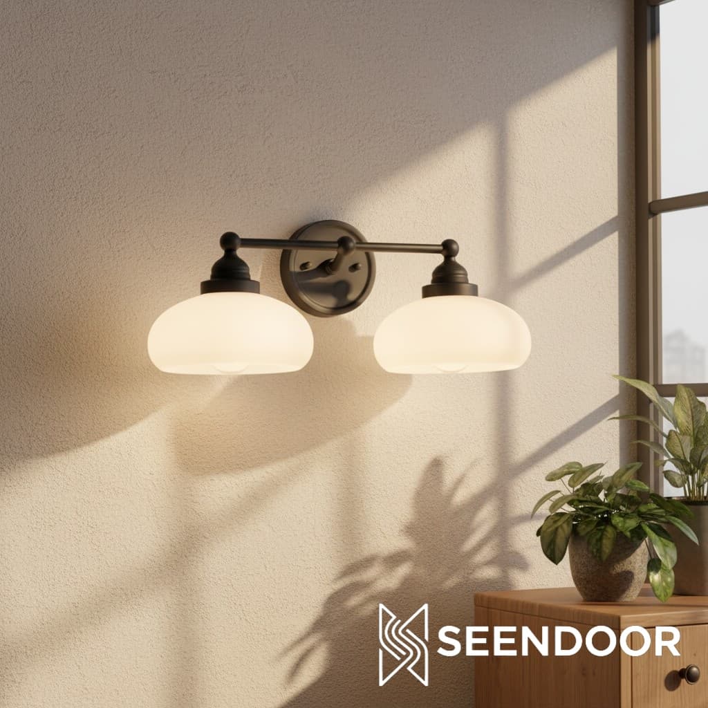 Geryon Vintage Industrielle Milchweiße Glas-Wandleuchte